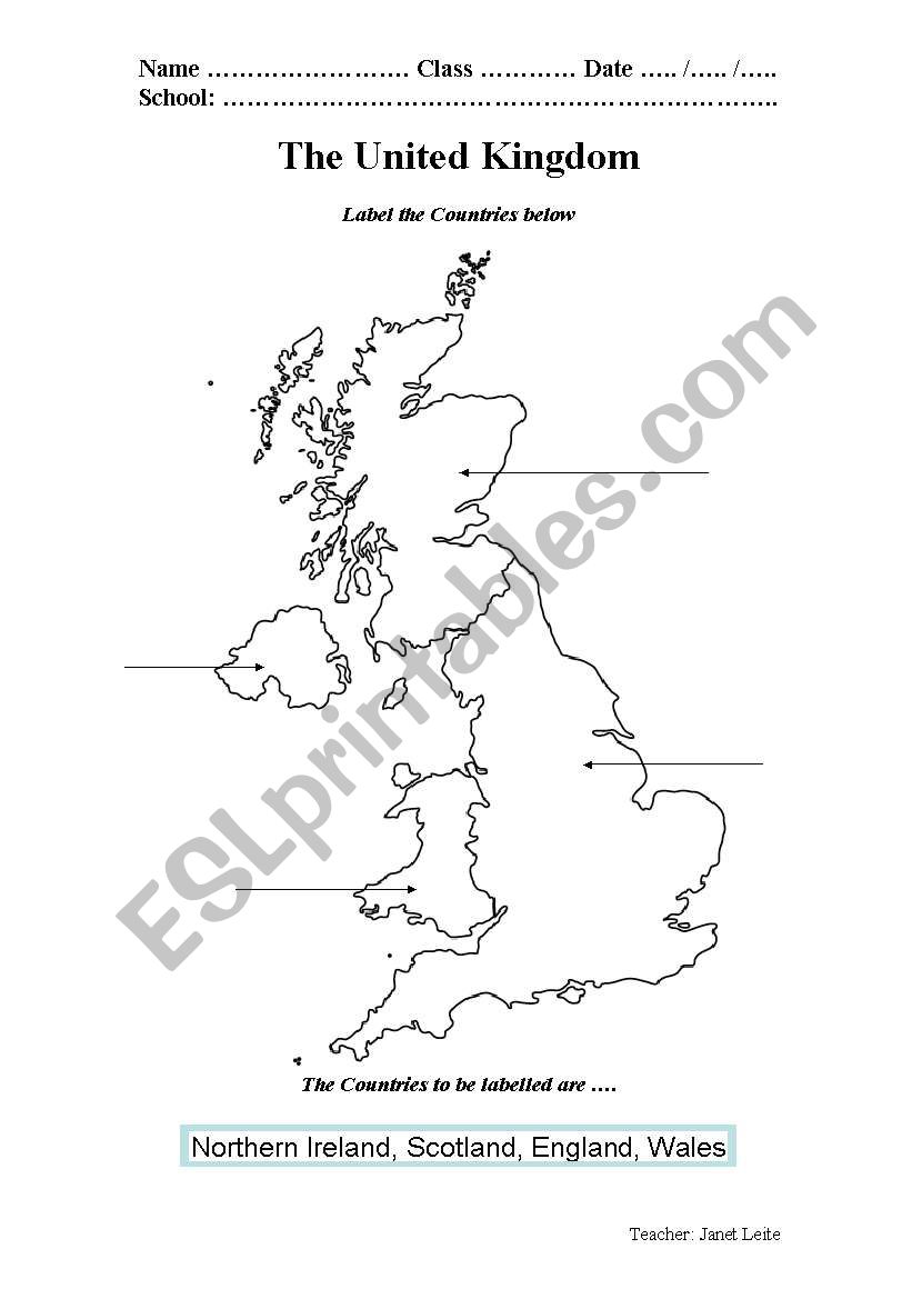 United  Kingdom  Map Worksheet