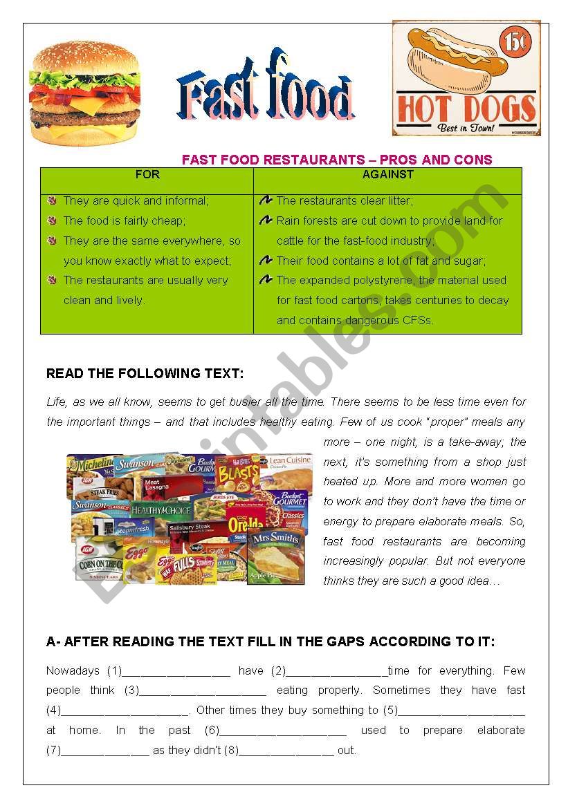 junk food pros and cons essay