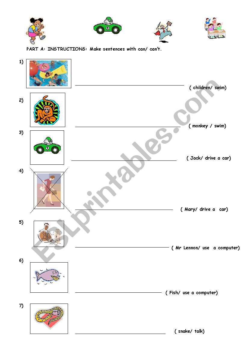 A worksheet to study can/ cant. 