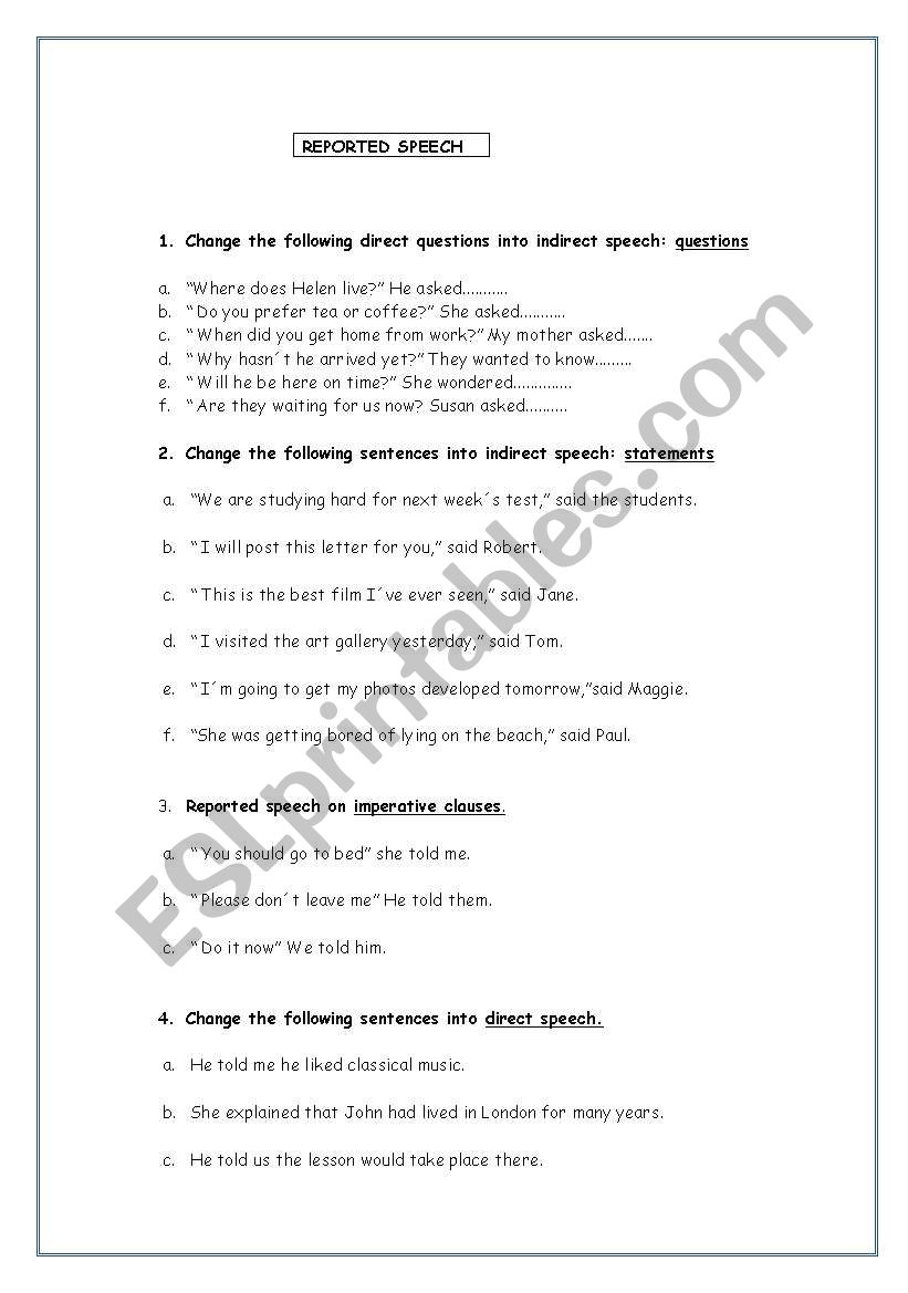 Reported speech worksheet