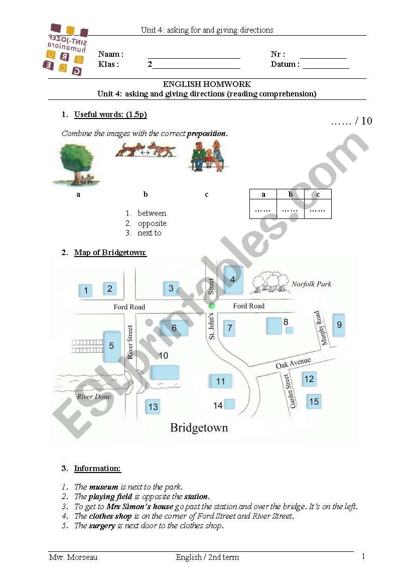 giving directions - prepositions