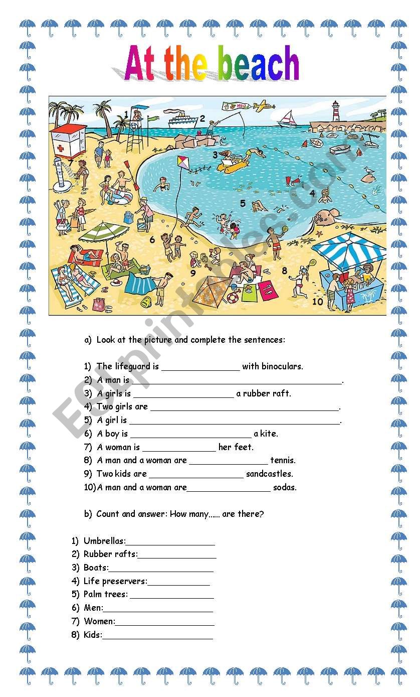 At the beach worksheet