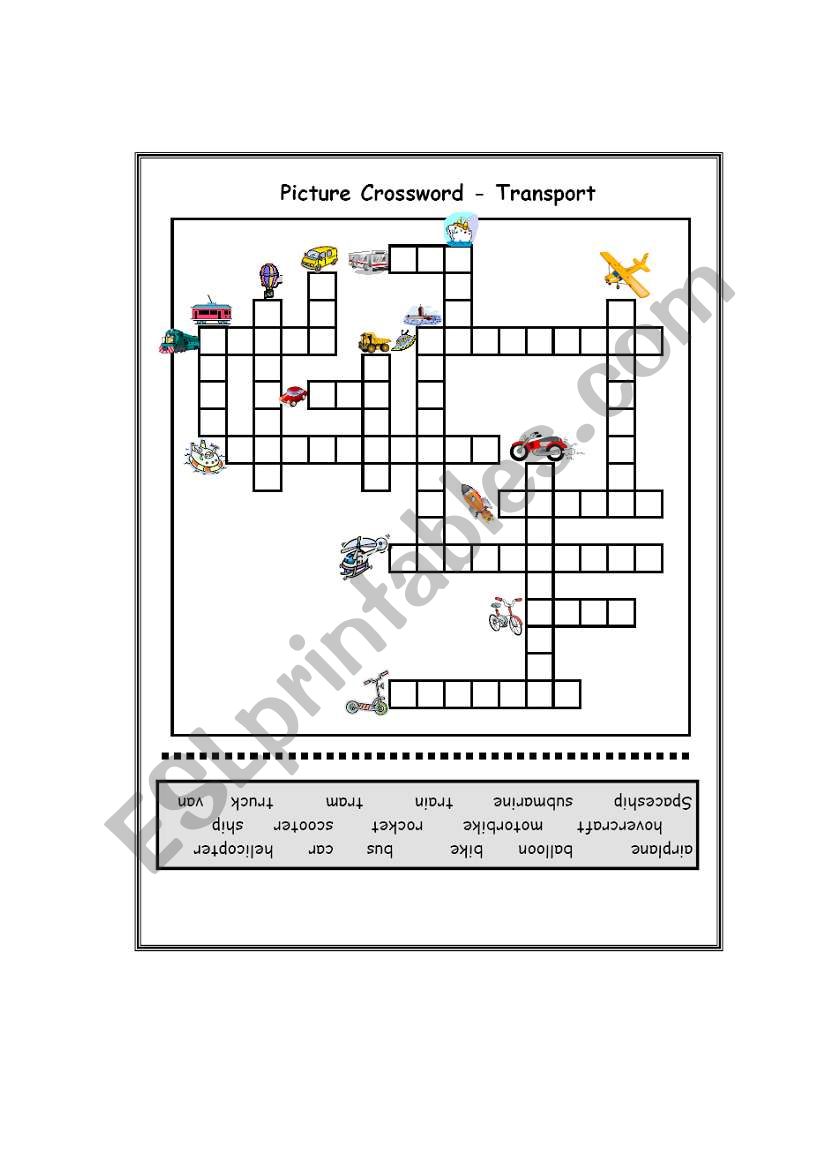 Picture Crossword - Transport worksheet