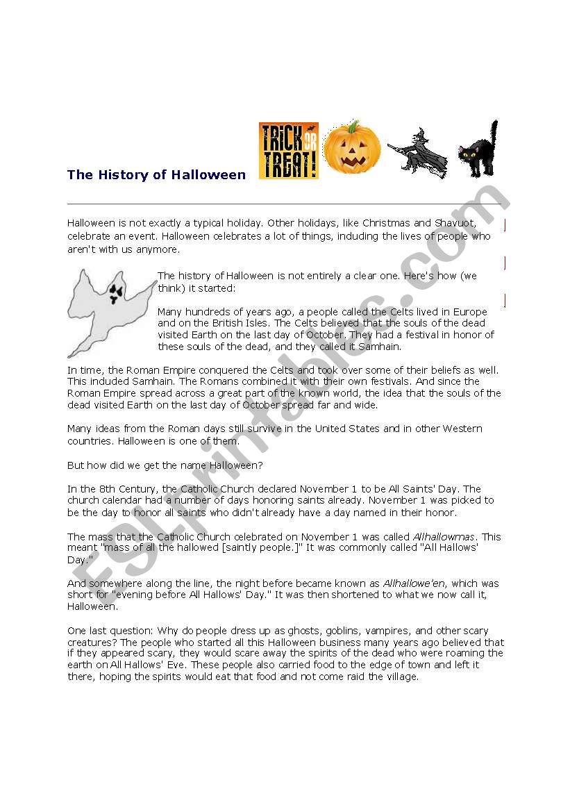 The History of Halloween worksheet