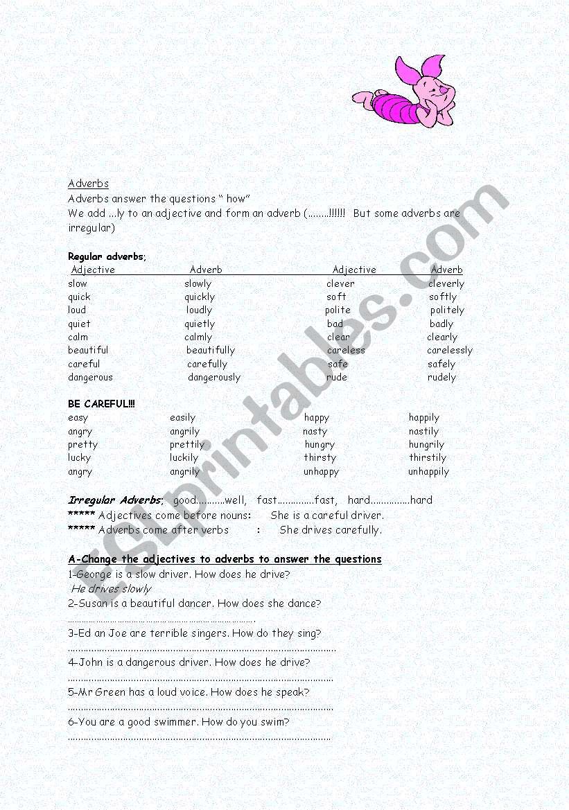 Adverbs worksheet