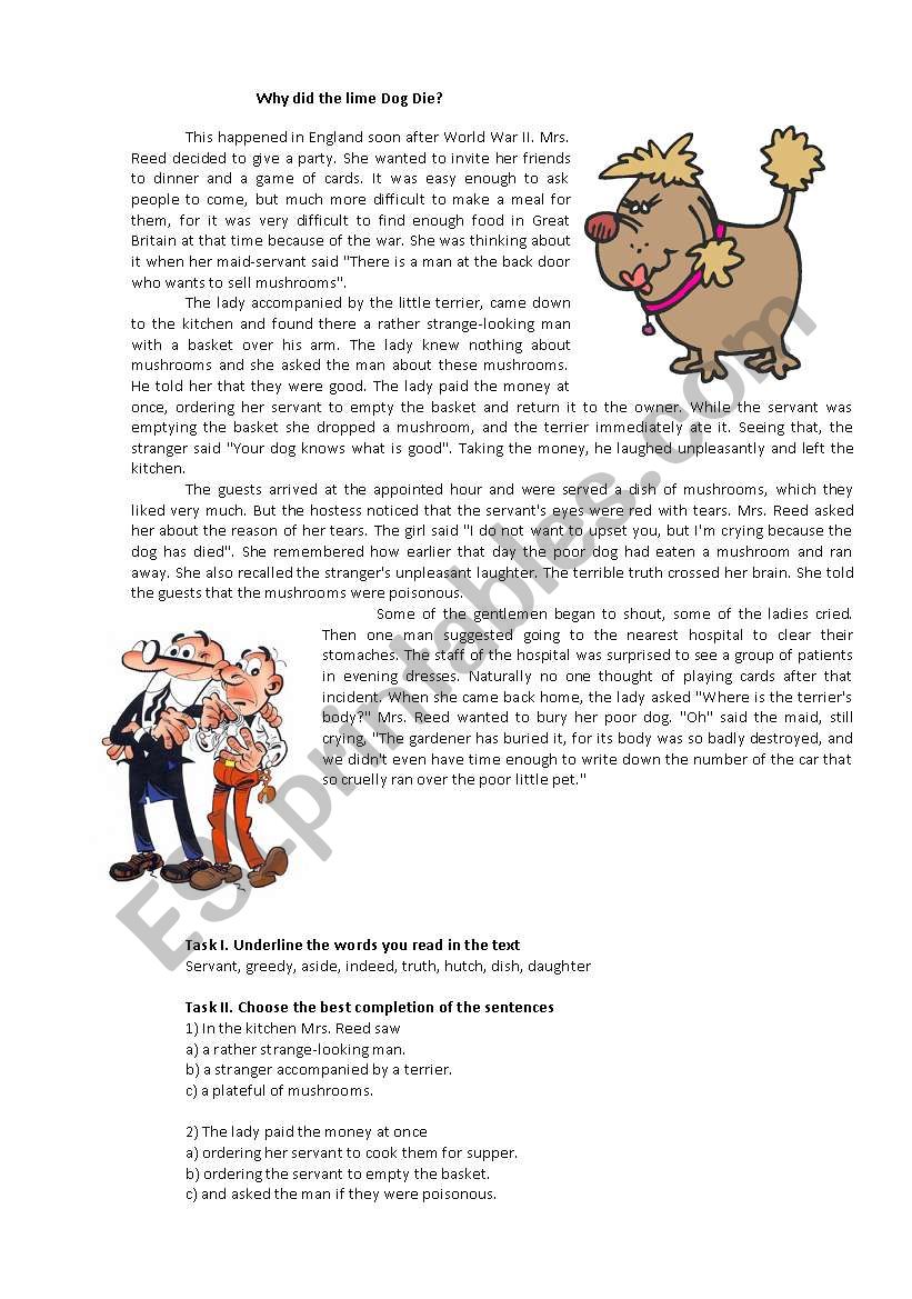 why did the little dog die - ESL worksheet by derblume