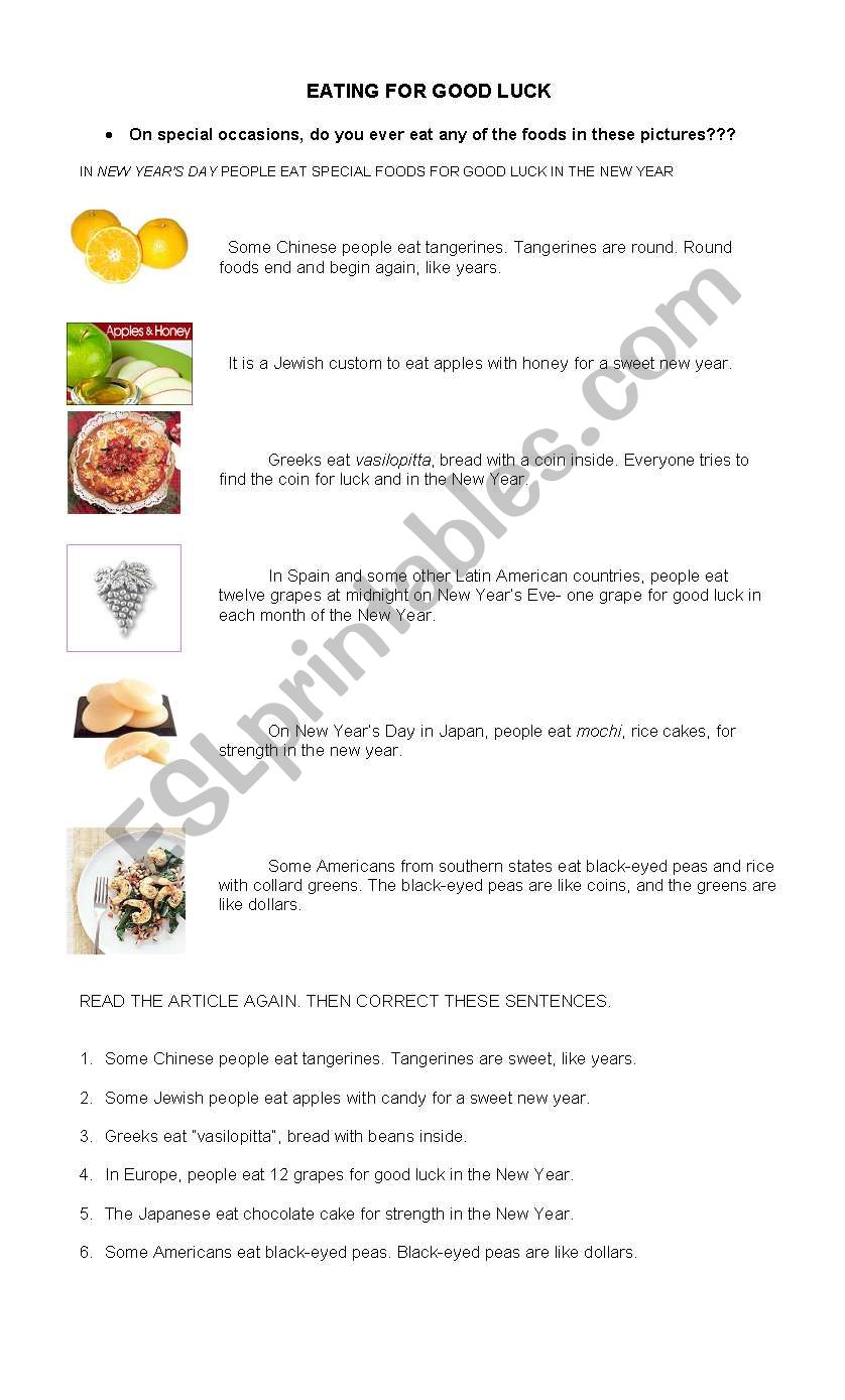 Eating Food For Good Luck worksheet