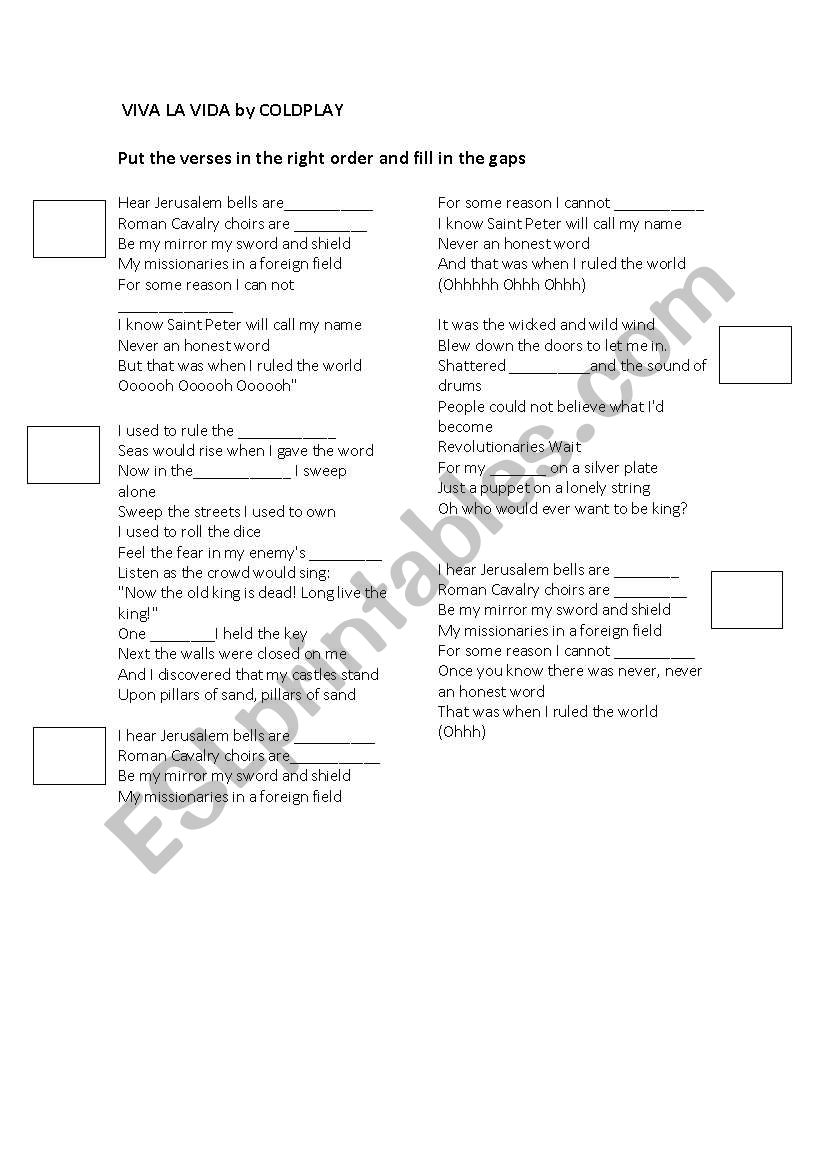 Viva la Vida, by Coldplay worksheet