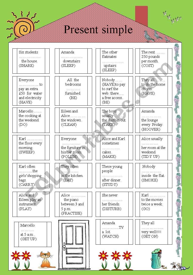 PRESENT SIMPLE SENTENCES DESCRIBING FLATMATES