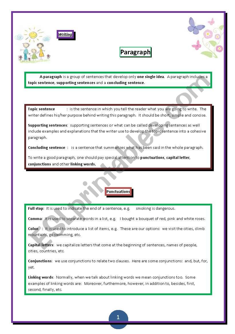 Writing: A paragraph worksheet