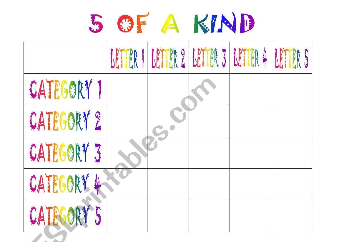 5 OF A KIND worksheet