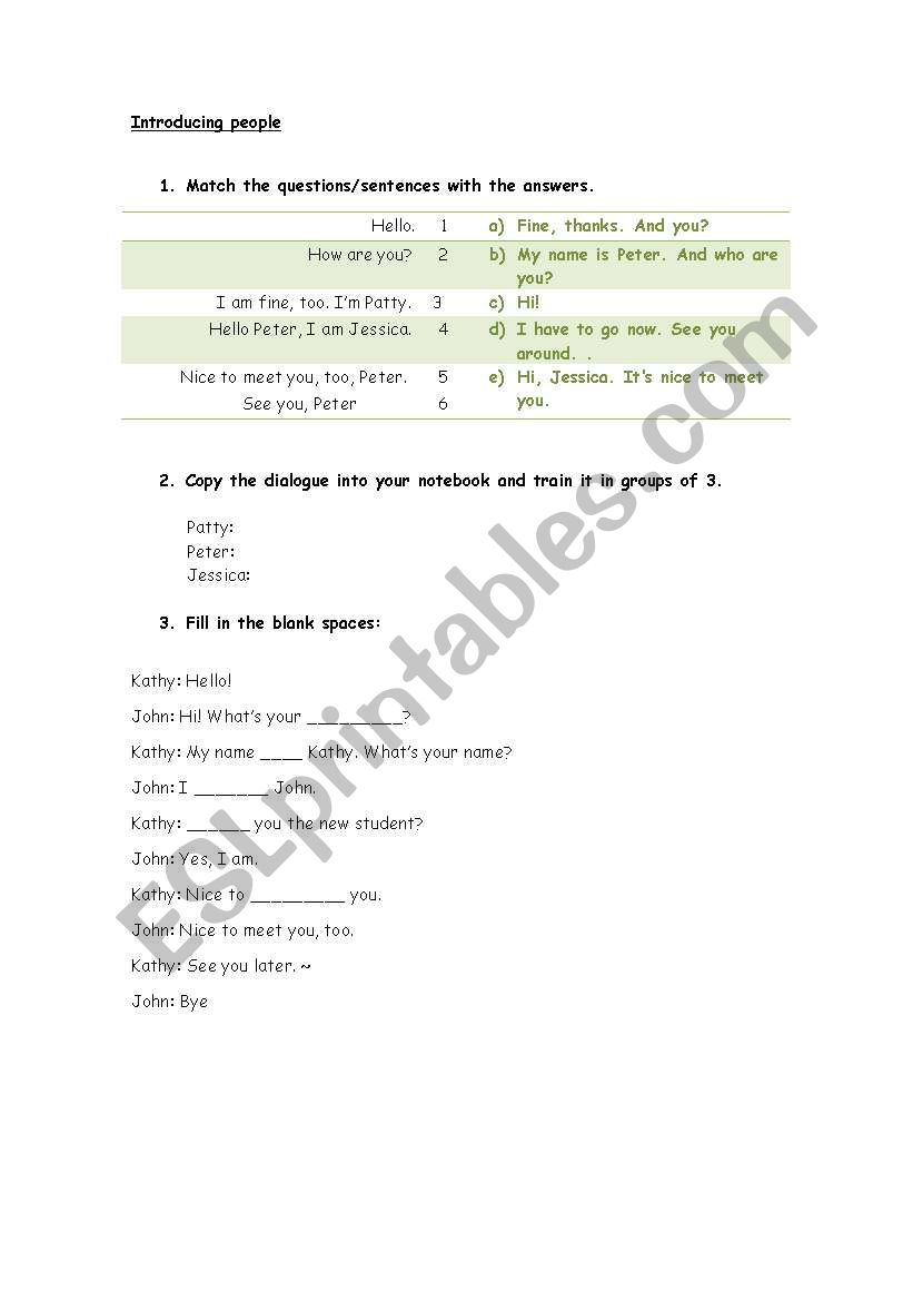 CEF introducing people worksheet