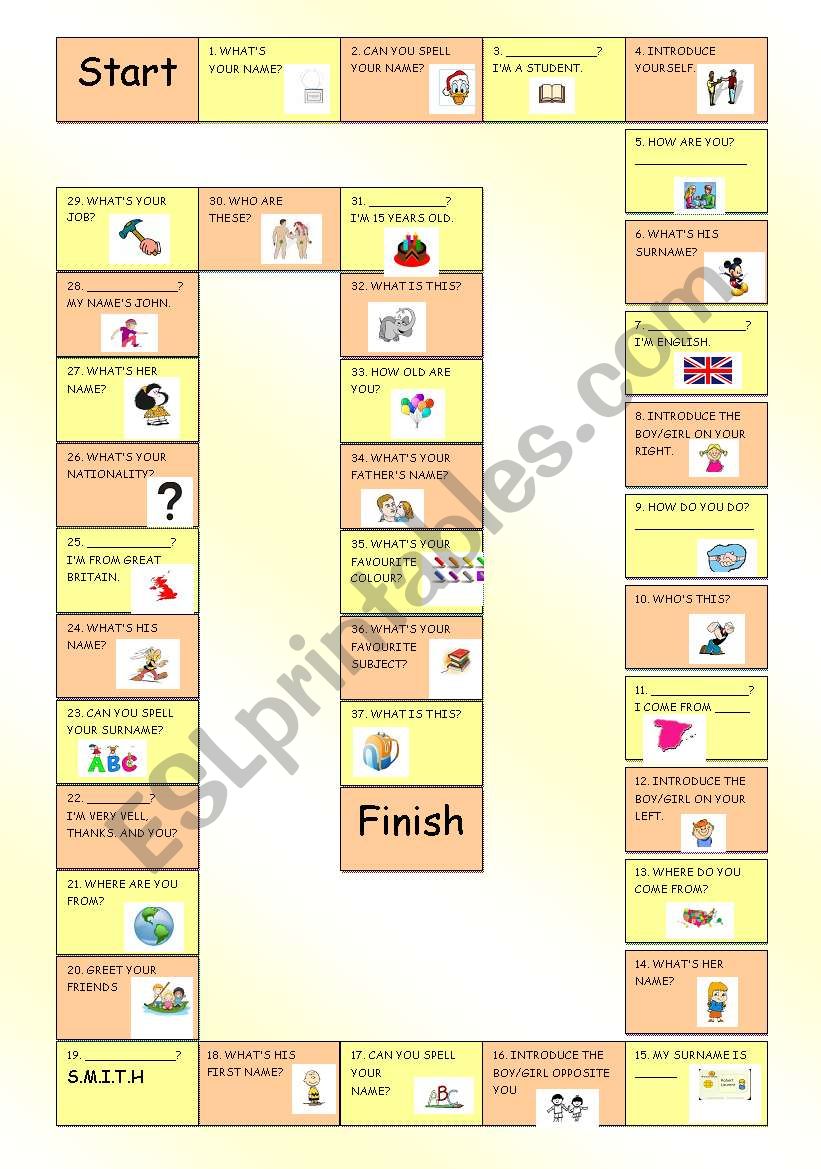Beginners Board Game worksheet