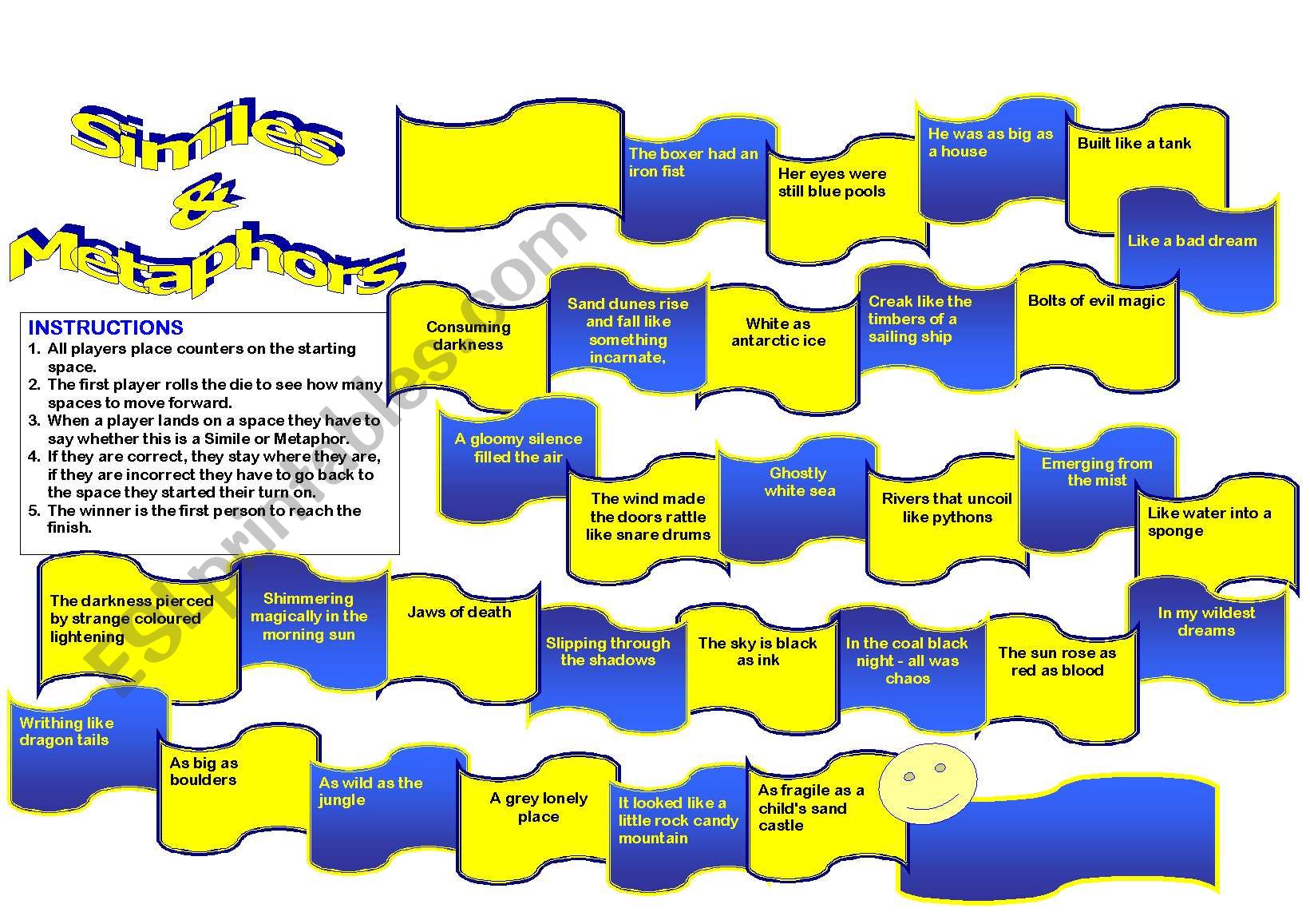 Follow the Flags - board game teaching similes and metaphors