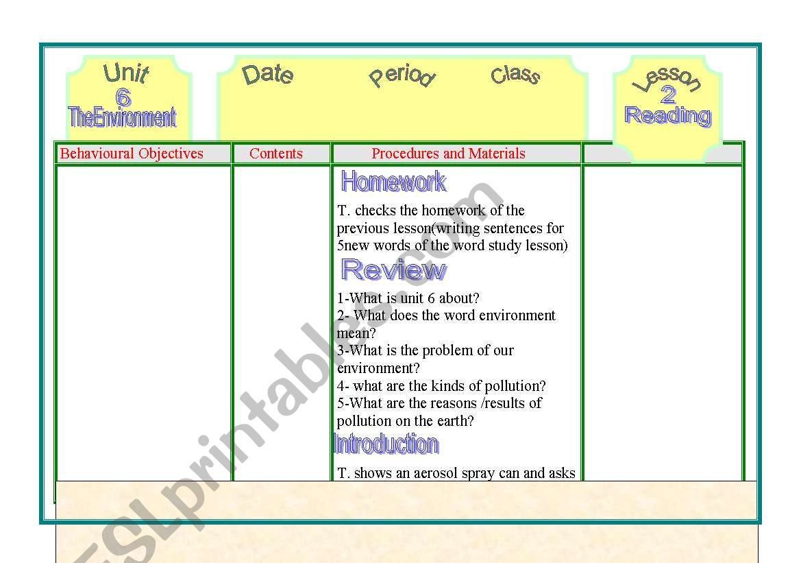 The invironment worksheet