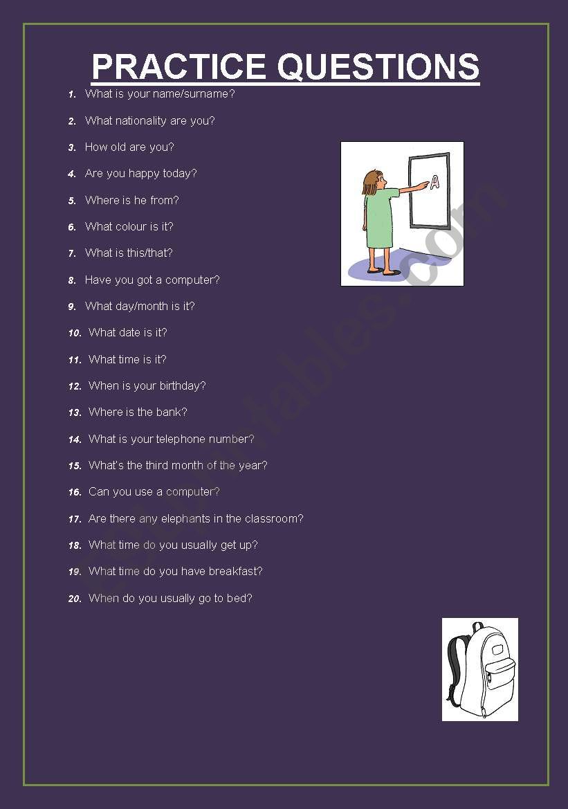 practice questions worksheet