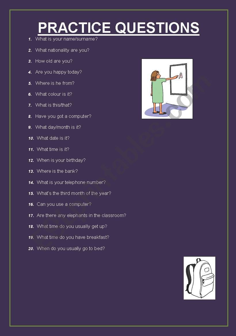 practice questions worksheet