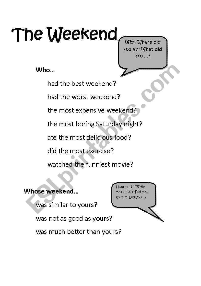 Weekend discussion worksheet