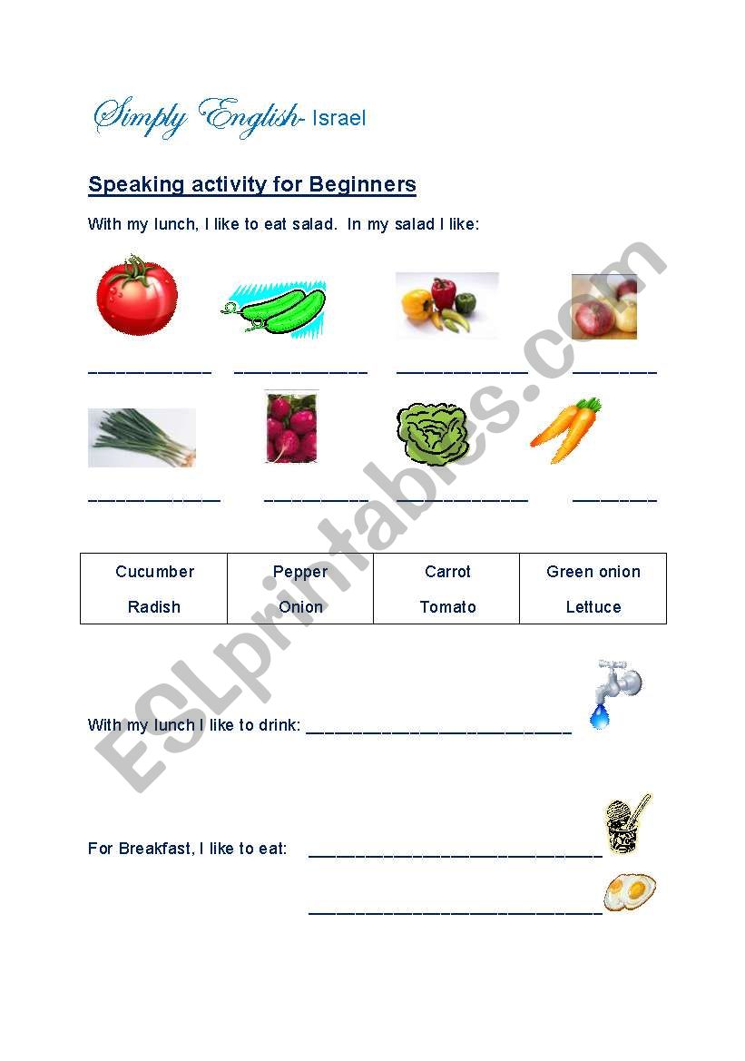 Speaking exercise for beginners - food