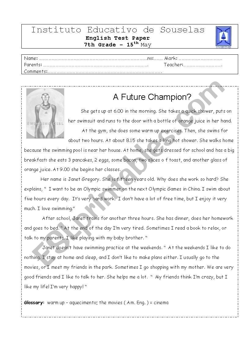  A Champions Daily rOUTINE worksheet