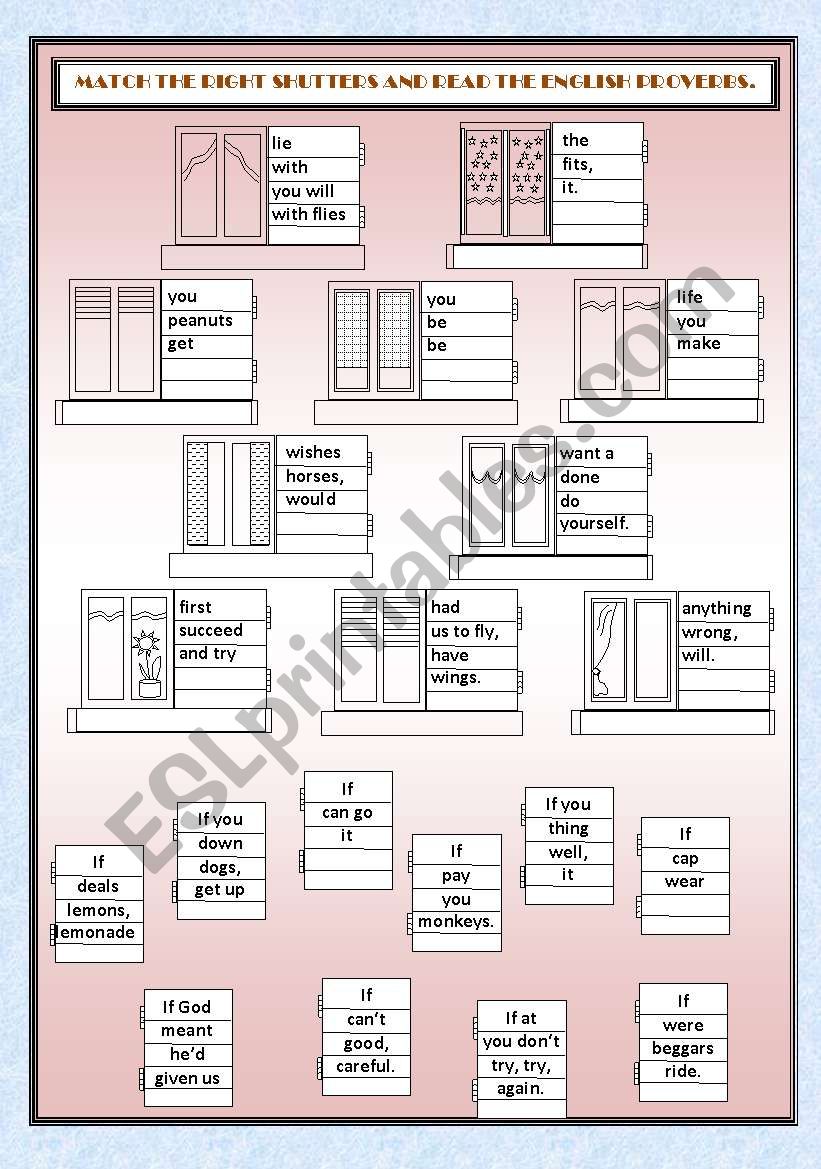 IF + Proverbs - Matching FUN - 2 pages of exercises + 540 proverbs + key -9_PAGES + Outlined BW Printer Friendly