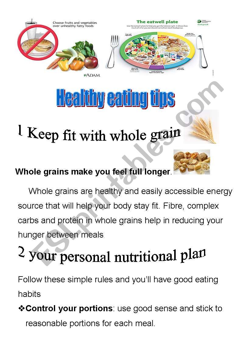 healthy eating tips (1/2) worksheet