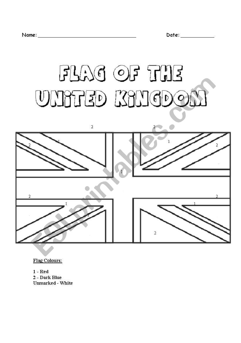The flag of the UK worksheet