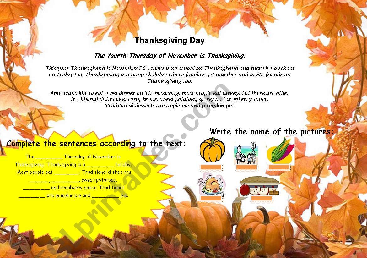 Thanksgiving Activity worksheet