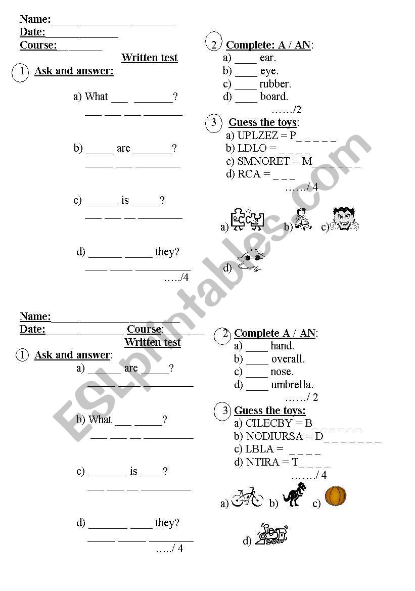 toys worksheet