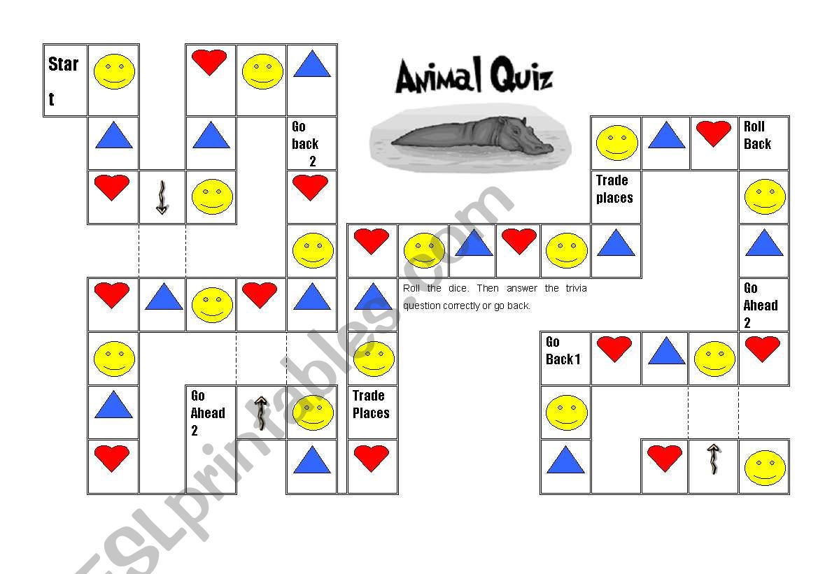 ANIMAL GAME BOARD worksheet