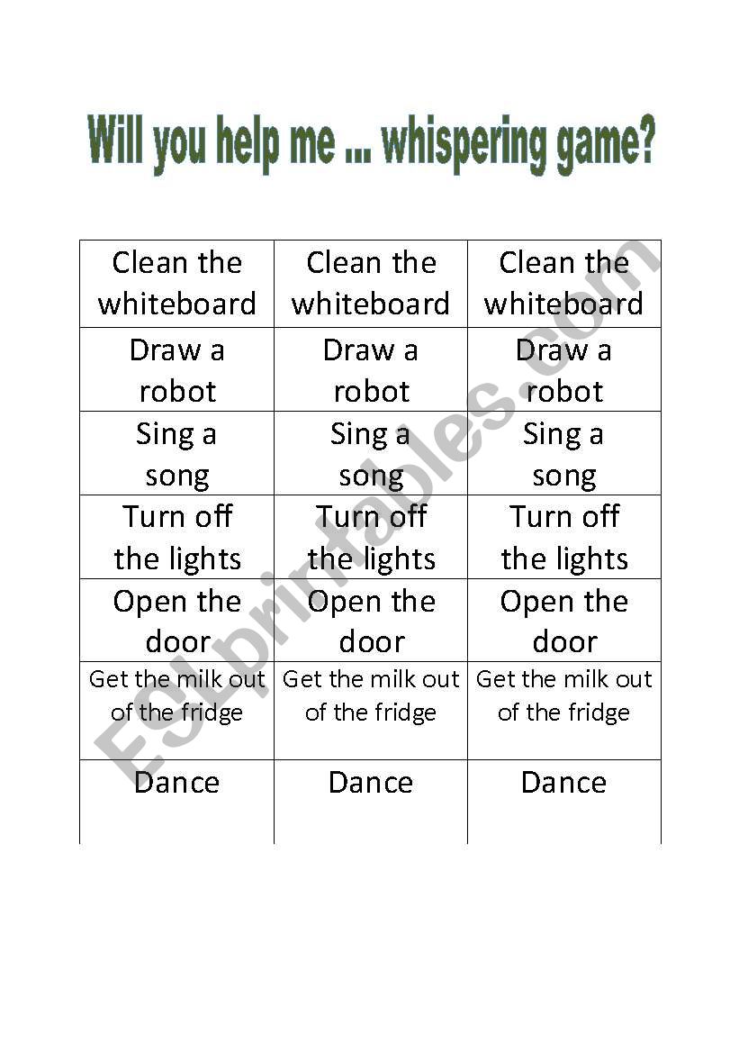 Will you help me... whispering game and worksheet