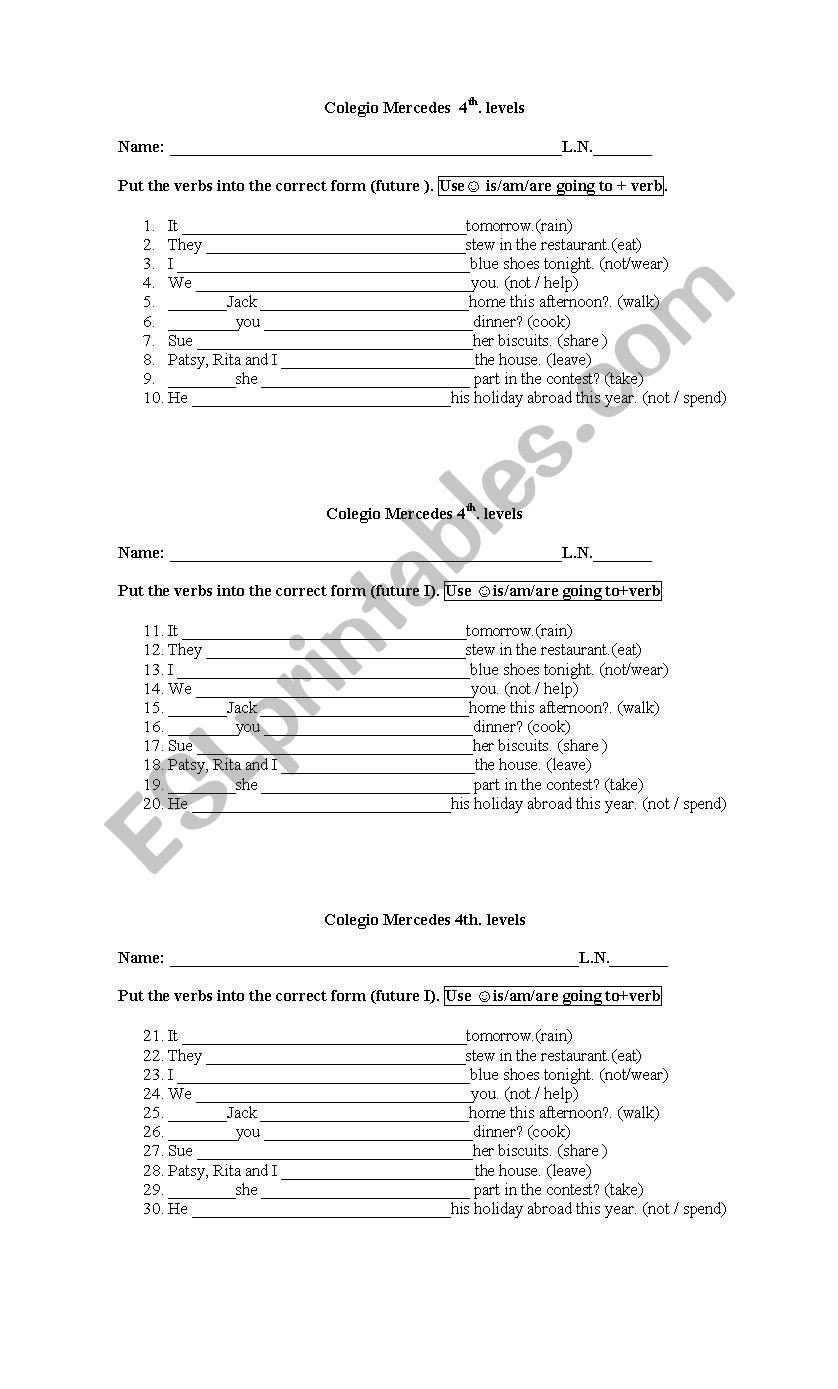 BE GOING TO  worksheet