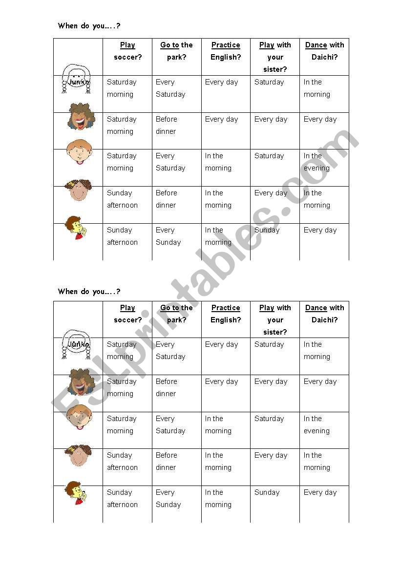 When do you......? worksheet