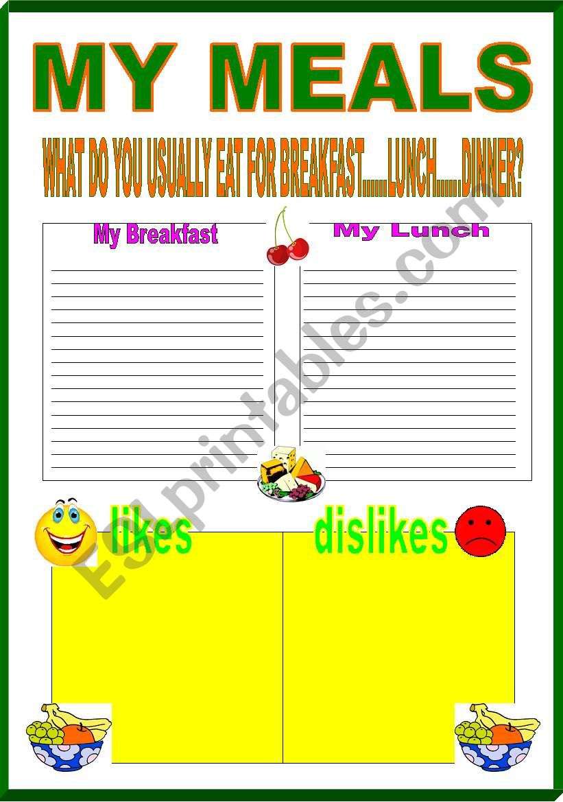 my meals worksheet