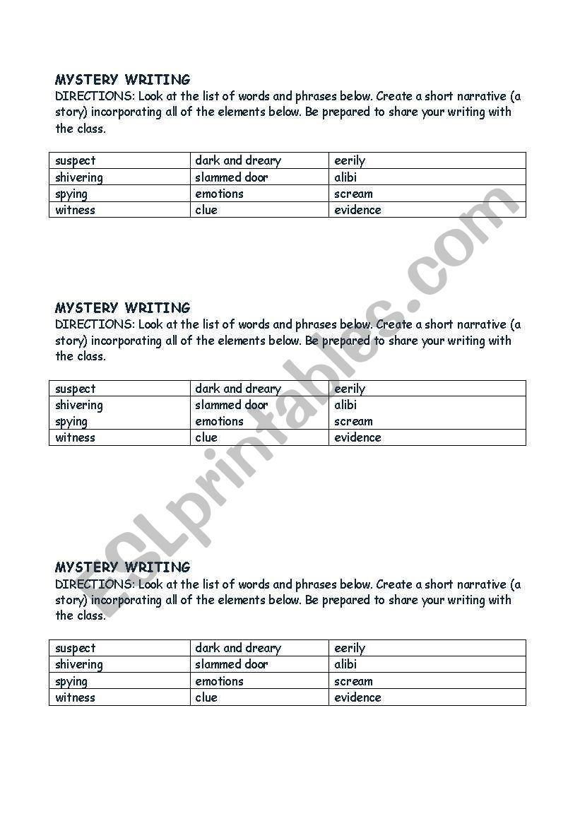 Mystery Story  worksheet