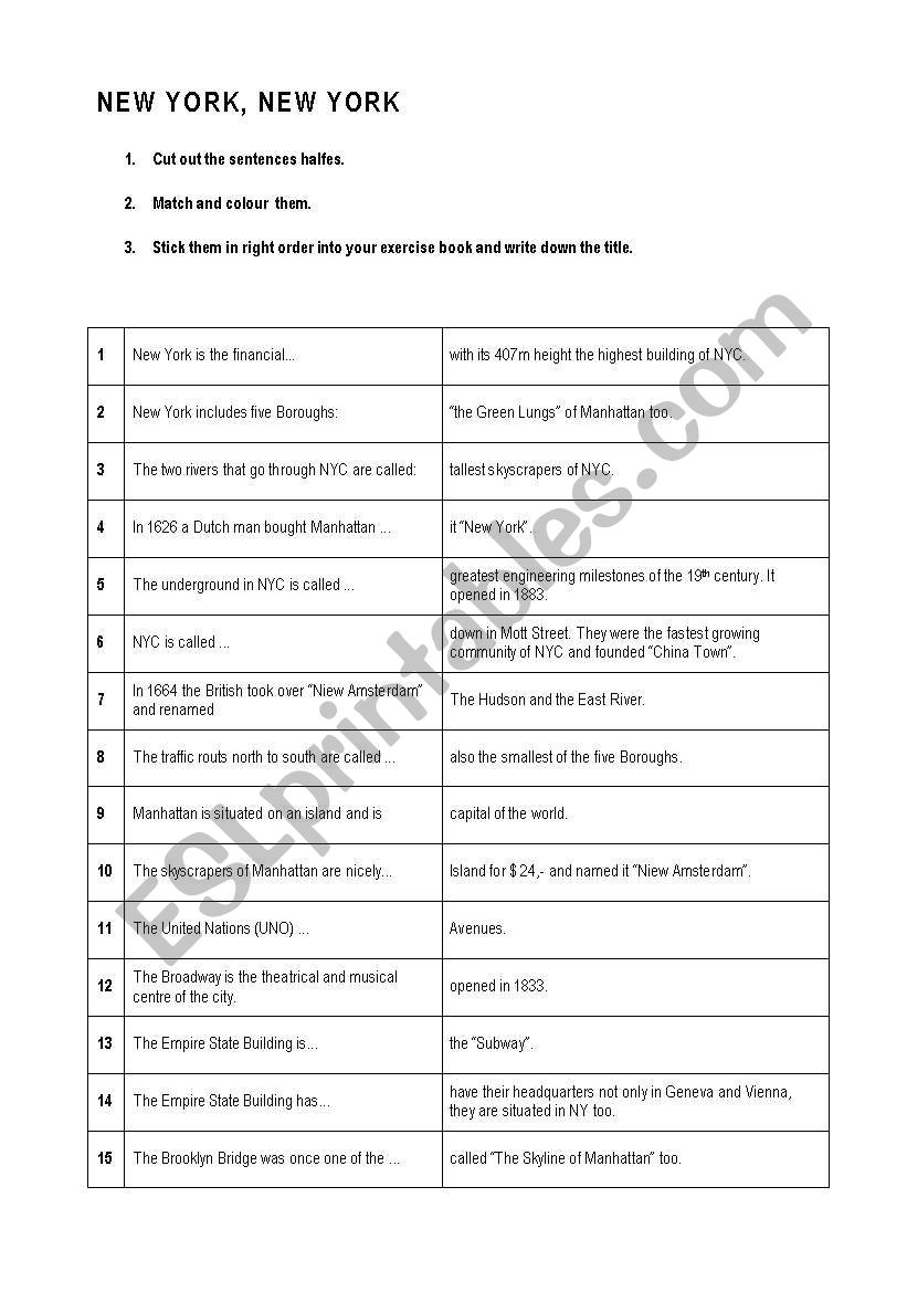 New York, New York worksheet