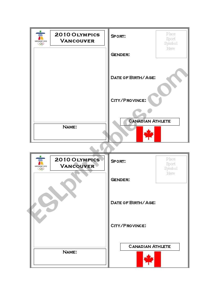 Olympic Cards worksheet