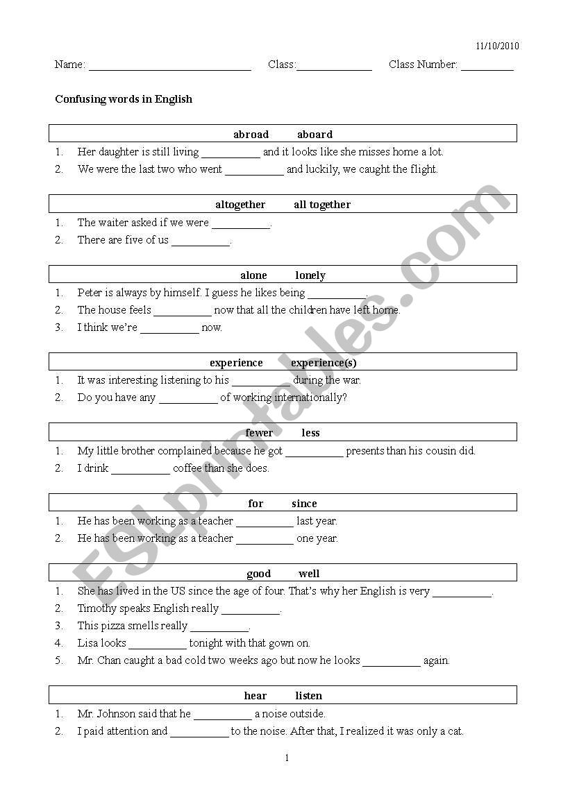 confused words in english worksheet