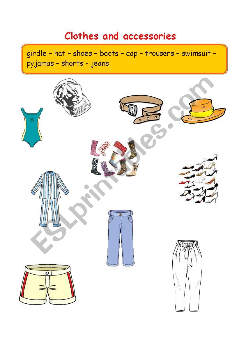 Clothes and accessories worksheet