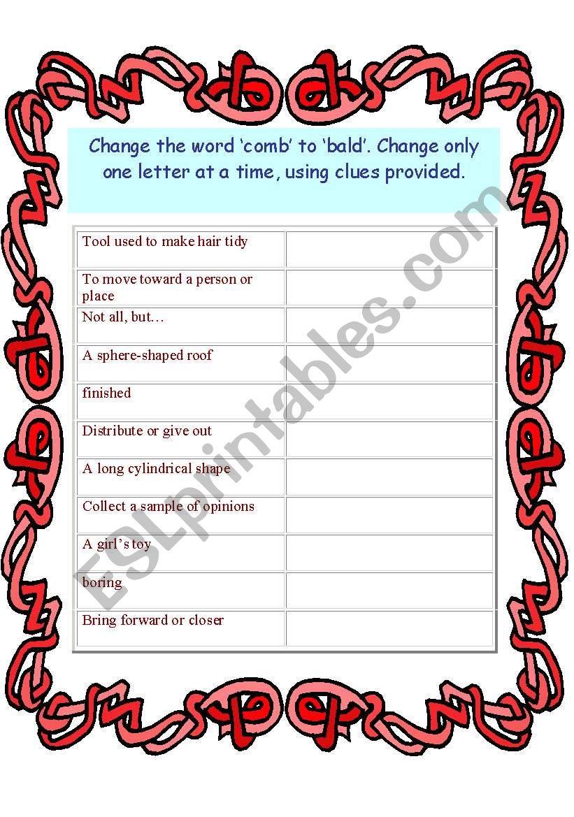 Vocabulary word ladder worksheet