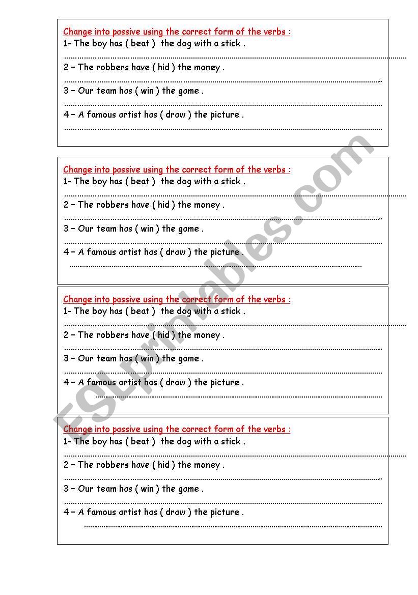 present perfect passive worksheet