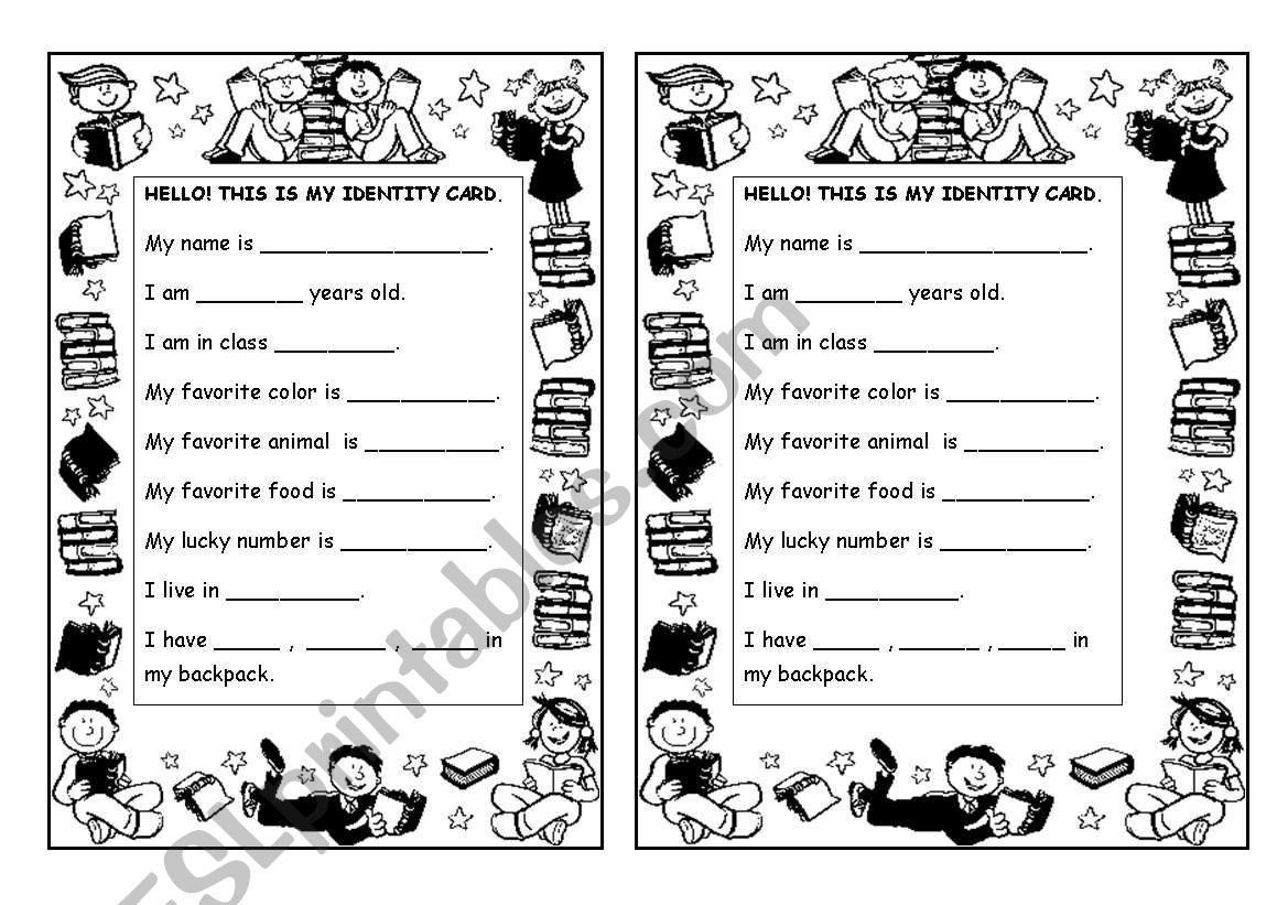 identity card worksheet