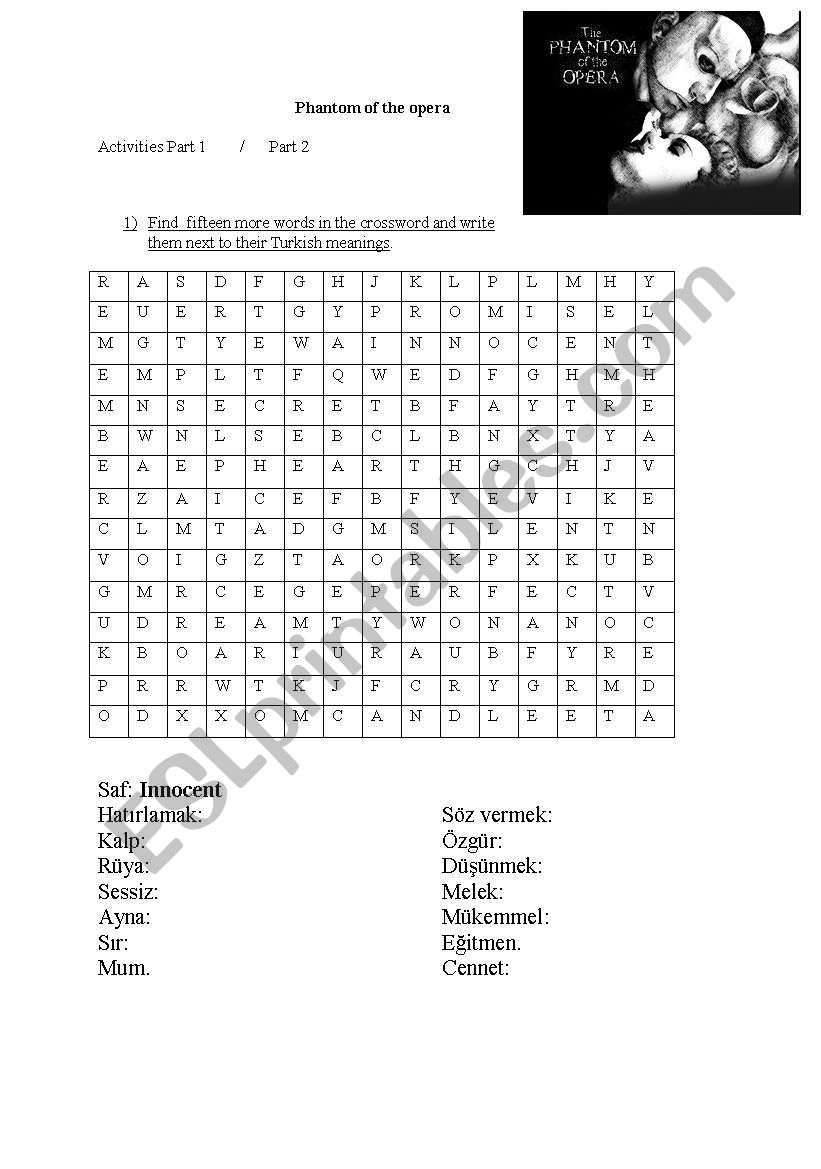 The Phantom of the opera worksheet