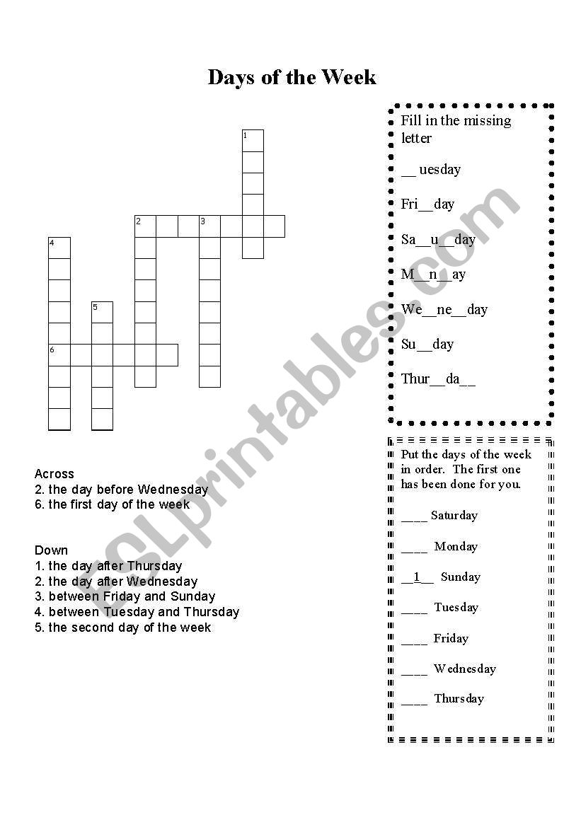 Days of the Week worksheet