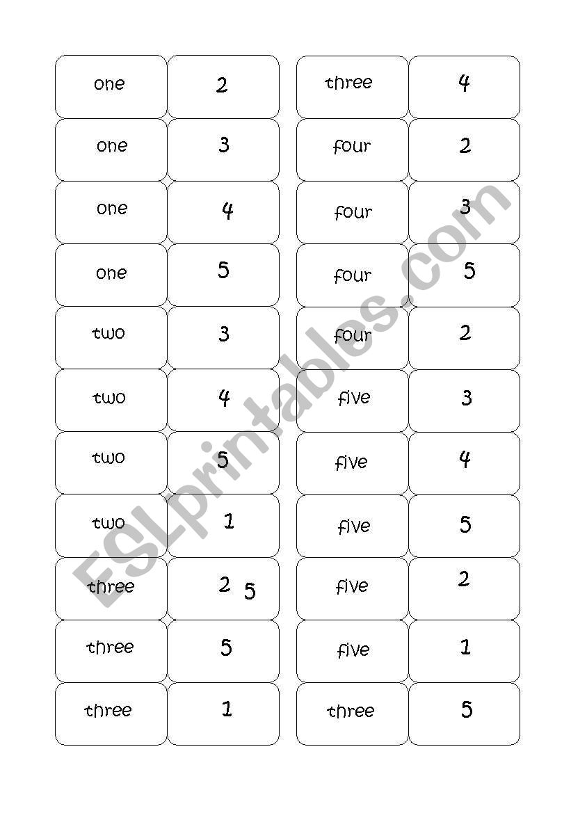 Dominoes number 1-5 worksheet