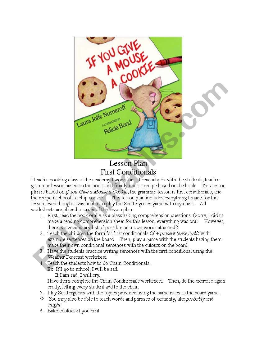 If You Give a Mouse a Cookie First Conditional Lesson Plan w/ all WS