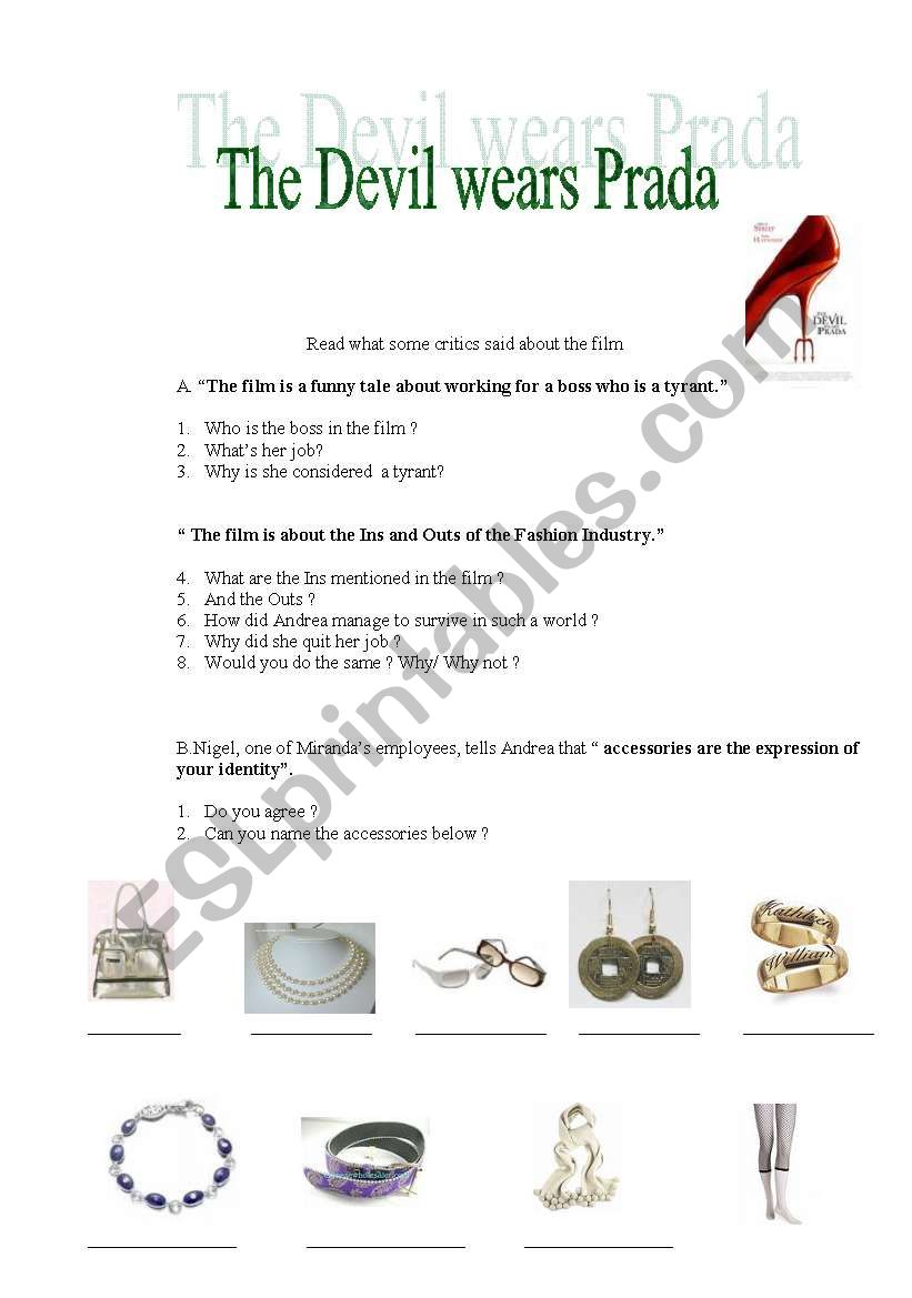 The Devil wears Prada worksheet