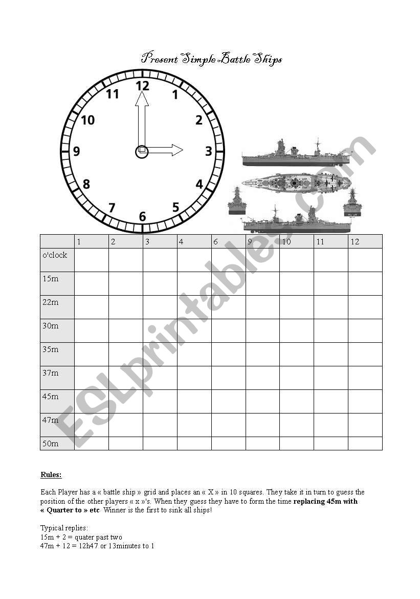 Time battleships worksheet