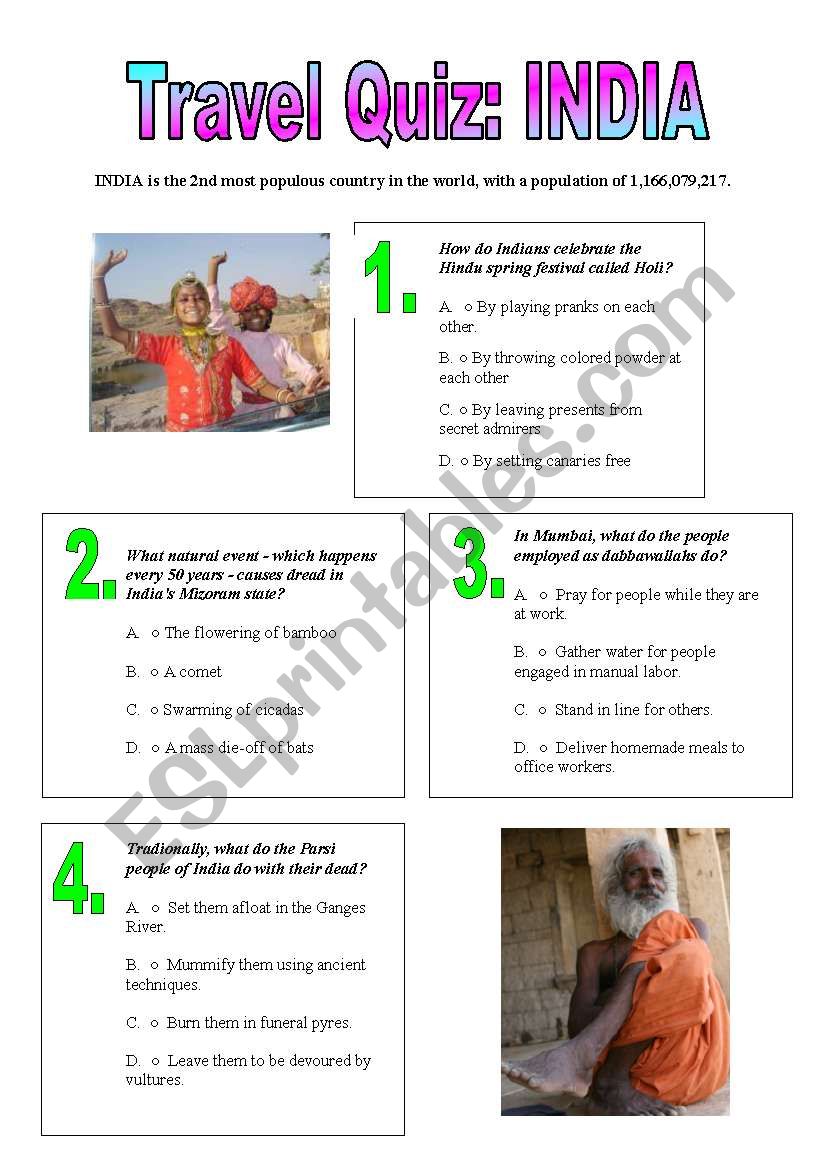 travel quiz india worksheet