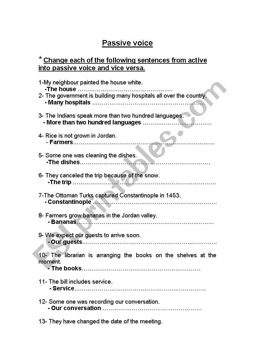 passive worksheet